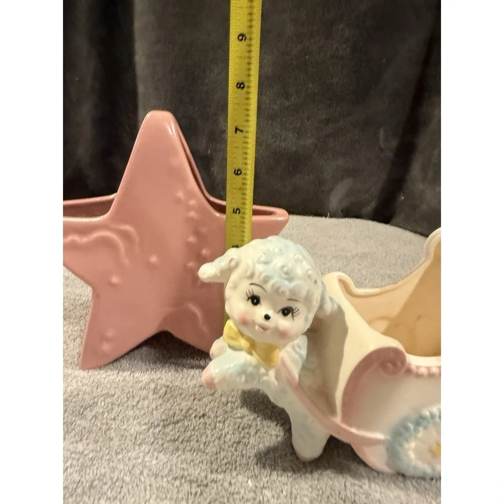 Vintage 1950s Abingdon Pottery Pink Star Vase / Planter & Lamb Baby Buggy Inarco